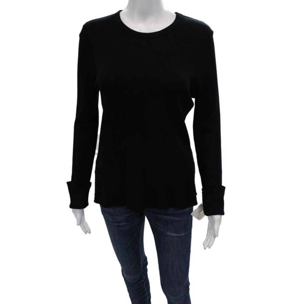Pharaoh Womens Cotton Round Neck Long Sleeve Basic T-Shirt Black Size XL